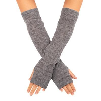 Luscious Twist in Grey,'Grey 100% Baby Alpaca Cable Knit Fingerless Mitts from Peru'