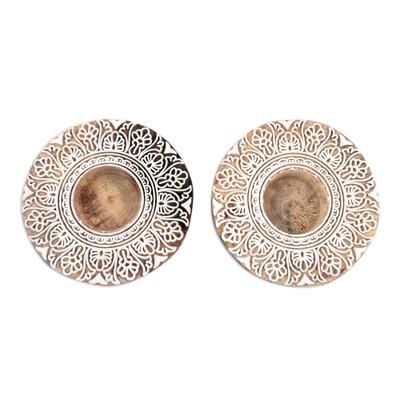 Ignite the Flame,'Handmade Mango Wood Tealight Candle Holders (Pair)'