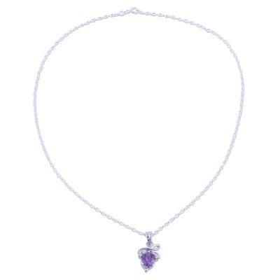 Lilac Fruit,'Rhodium Plated Amethyst Fruit Pendant Necklace from India'
