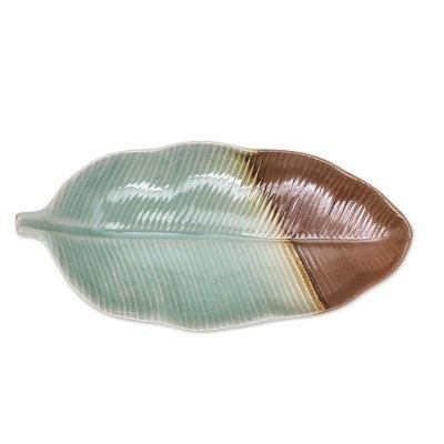 Nature Present,'Leaf-Shaped Celadon Ceramic Platter from Thailand'