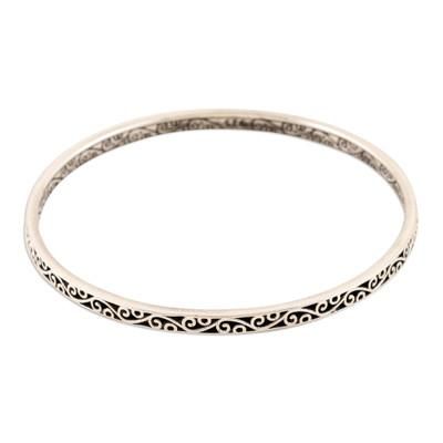 Vines from Noida,'Leafy Sterling Silver Bangle Bracelet Crafted in India'