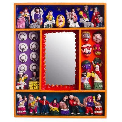 Ayacucho Birth,'Retablo-Style Nativity Wood Wall Mirror from Peru'