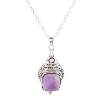 Purple Royalty,'Checkerboard Amethyst Pendant Necklace 25 Carats'