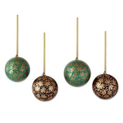 Papier mache ornaments, 'Chinar Cheer' (set of 4)