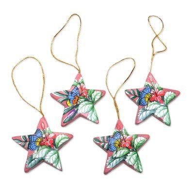 Island Butterflies,'4 Hand Painted Balinese Star Ornaments with Butterflies'