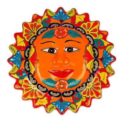 Pure Sun,'Colorful Floral Talavera Style Sun Wall Plaque from Mexico'