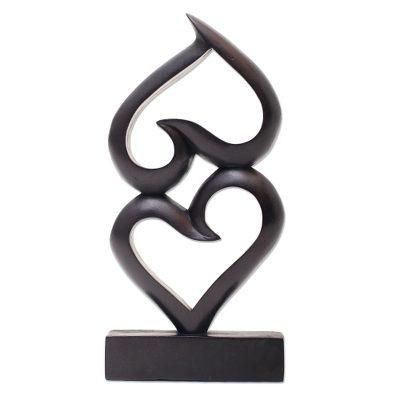 Double the Love,'Romantic Wood Sculpture of Two Hearts'