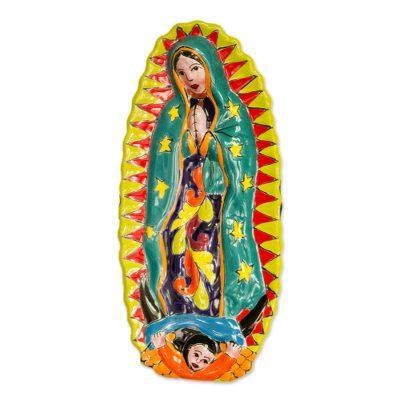 'Mother Mary Talavera-Style Ceramic Wall Sculpture'