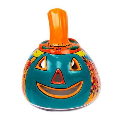 'Jack-O-Lantern Talavera Style Ceramic Candle Holder'