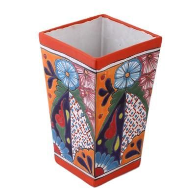 'Hand-Painted Talavera Ceramic Vase Crafted in Mexico'