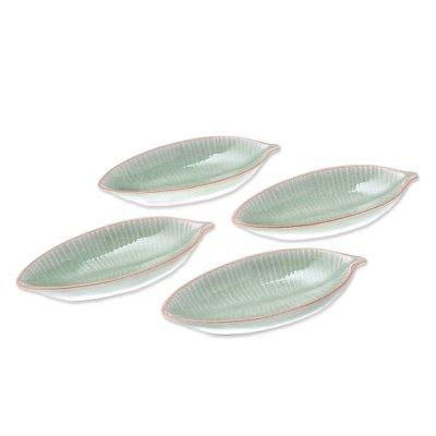 'Leaf-Shaped Celadon Ceramic Appetizer Bowls (Set of 4)'