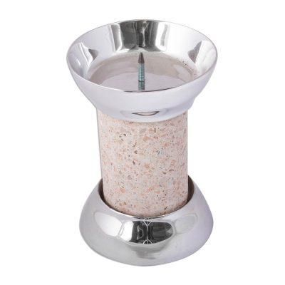 Gleaming Brightness,'Pewter and Reclaimed Stone Candle Holder from Mexico'