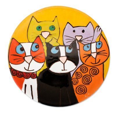 Cat Fancy,'Handcrafted Five Fanciful Cats Ceramic Decorative Plate'