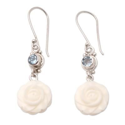 Growing Roses,'Blue Topaz and Sterling Silver Floral Earrings'