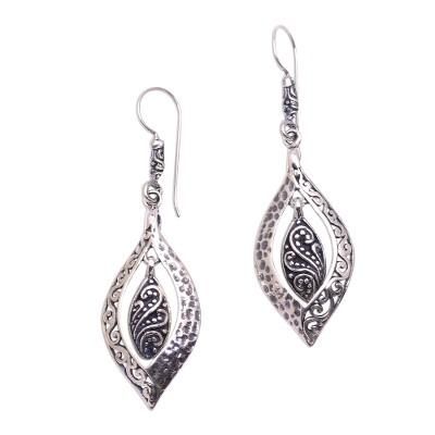 Baby Leaves,'Artisan Crafted Sterling Silver Dangle Earrings from Bali'
