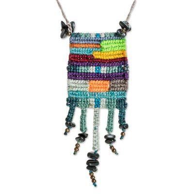 'Multi-colored Mosaic-Inspired Macrame Pendant Necklace'