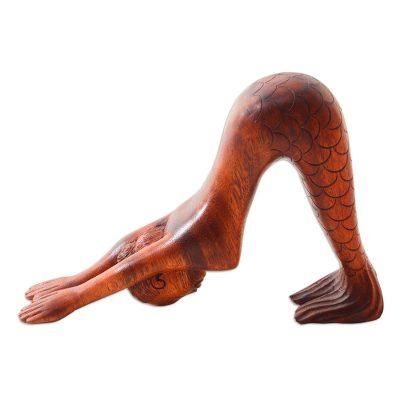 Parvatasana,'Hand Carved Suar Wood Yoga Statuette'