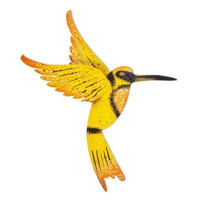 'Little Yellow Hummingbird' - Hand Crafted Bird Wall Art Steel Sculpture from M
