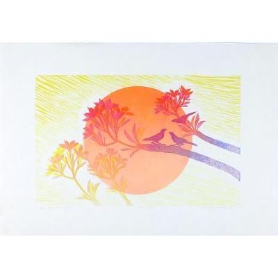 Sun Light,'Sun and Tree Limited Edition Ink Print from Thailand'