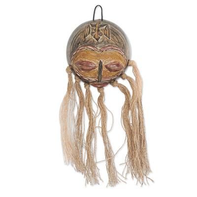 'Hand-Painted Traditional African Calabash Mask from Ghana'