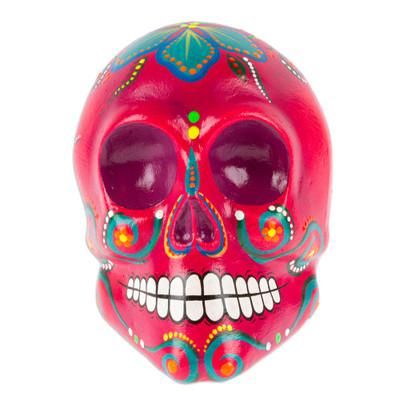 Carmine Underworld,'Handcrafted Recycled Paper Floral Carmine Skull Statuette'