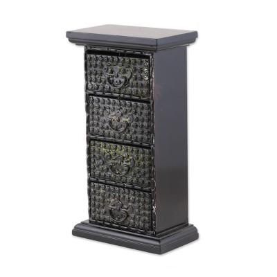 Petite Posies,'Four-Drawer Repousse Floral Wood Mini Chest of Drawers'