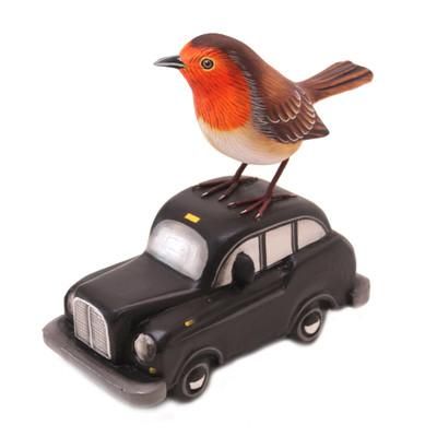 Going Places,'Suar Wood Bird Statuette with Automobile Motif'