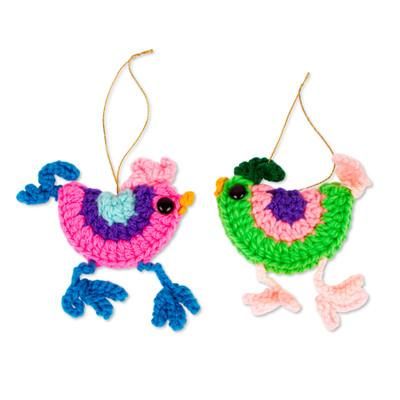 Cheeky Chickens,'Handmade Crocheted Chicken Ornaments (Pair)'