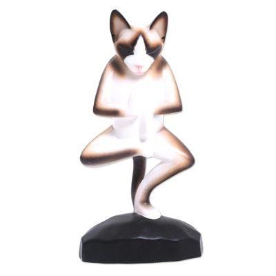 Vrkasana Yoga Cat,'Wood sculpture'