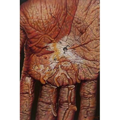 White Sign,'Oil on Canvas Palm Painting'