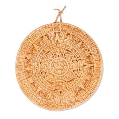 'Small Ochre Aztec Calendar' - Mexico Archaeological Ceramic Placque