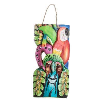 Tropical Fauna,'Handmade Balsa Wood Mask with Hand-Painted Motifs'