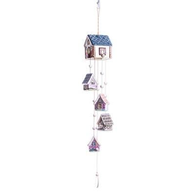 Cozy Cottages,'Ceramic Cottage Wind Chime Decor Accent'