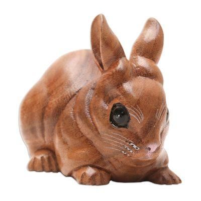 Chubby Bunny,'Hand Carved Suar Wood Bunny Statuette'