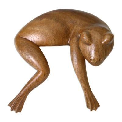 Wood sculpture, 'Sleeping Frog'