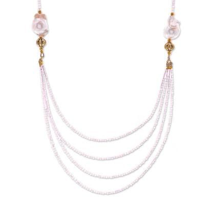 '18k Gold-Accented Pearl and Rose Quartz Pendant Necklace'