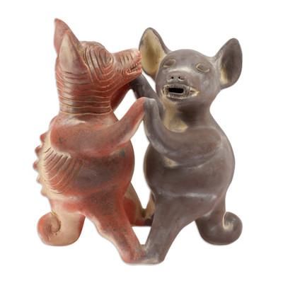 'Dancing Colima Dogs' - Mexico Pre Hispanic Museum Replica Figurine Crafted by Han