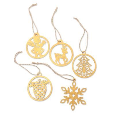 Merry Tradition,'Set of 5 Handmade Holiday Ornaments in a Gold Tone'