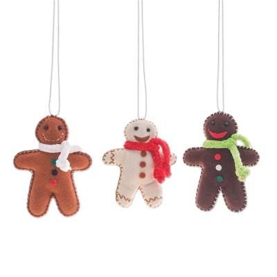 'Set of 3 Christmas-Themed Felt Gingerbread Men Ornaments'