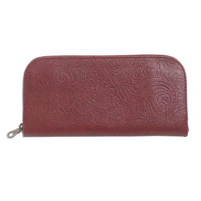 Flowers of Ubud in Red,'Red Leather Wallet Tooled with Floral Designs'