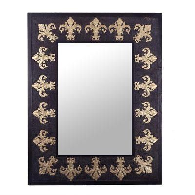 Golden Fleur-de-Lis,'Fleur-de-Lis Motif Leather Wall Mirror from Peru'