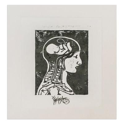 Conception,'Expressionist Xylograph Print of X-Ray of Man and Fetus'