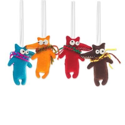 Colors & Crocodiles,'Set of 4 Handmade Crocodile Felt Ornaments in Diverse Hues'