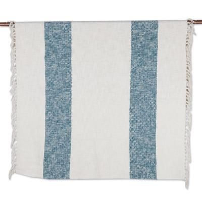 Diamond Elegance in Teal,'Fringed Cotton Throw Blanket from India'