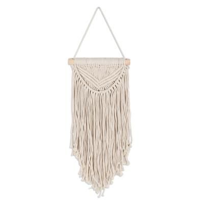 Bohemian Rain,'Handcrafted Braided Cotton Wall Hanging with Pine Wood Rod'