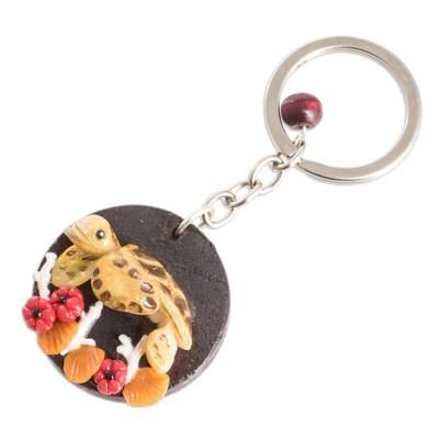 The Little Turtle,'Handmade Painted Pinewood and Cold Porcelain Turtle Keychain'