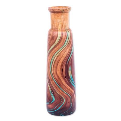 Latte Brown,'Multicolored Wood Decorative Vase Handcrafted in Thailand'