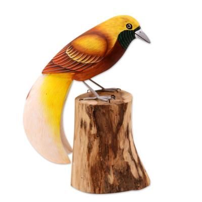 Paradise Bird,'Artisan Crafted Suar Wood Bird Statuette'