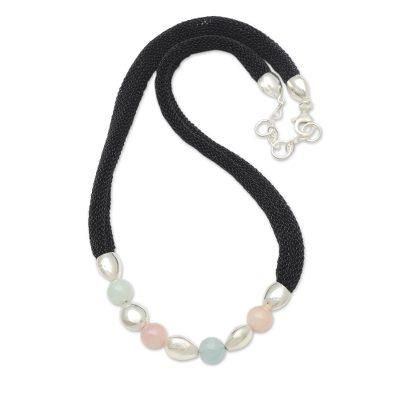 Candy Crush,'Artisan Crafted Rose Quartz and Beryl Beaded Necklace'