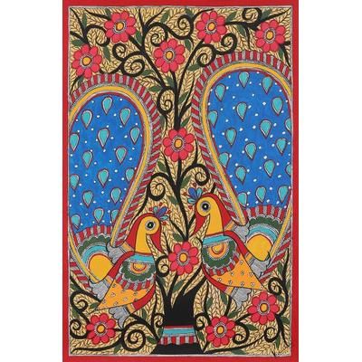 Peacock Season,'Madhubani Peacock Painting on Handmade Paper'